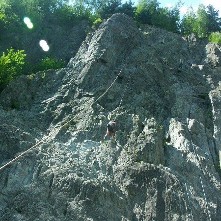 Lizzie climbing at Les Galliands
